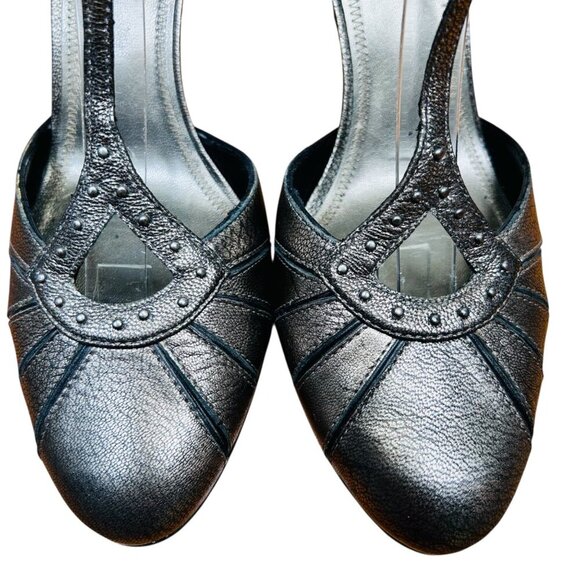 Antonio Melani 9 T Strap Heel Pump Pewter Metallic Shimmer - Picture 5 of 8